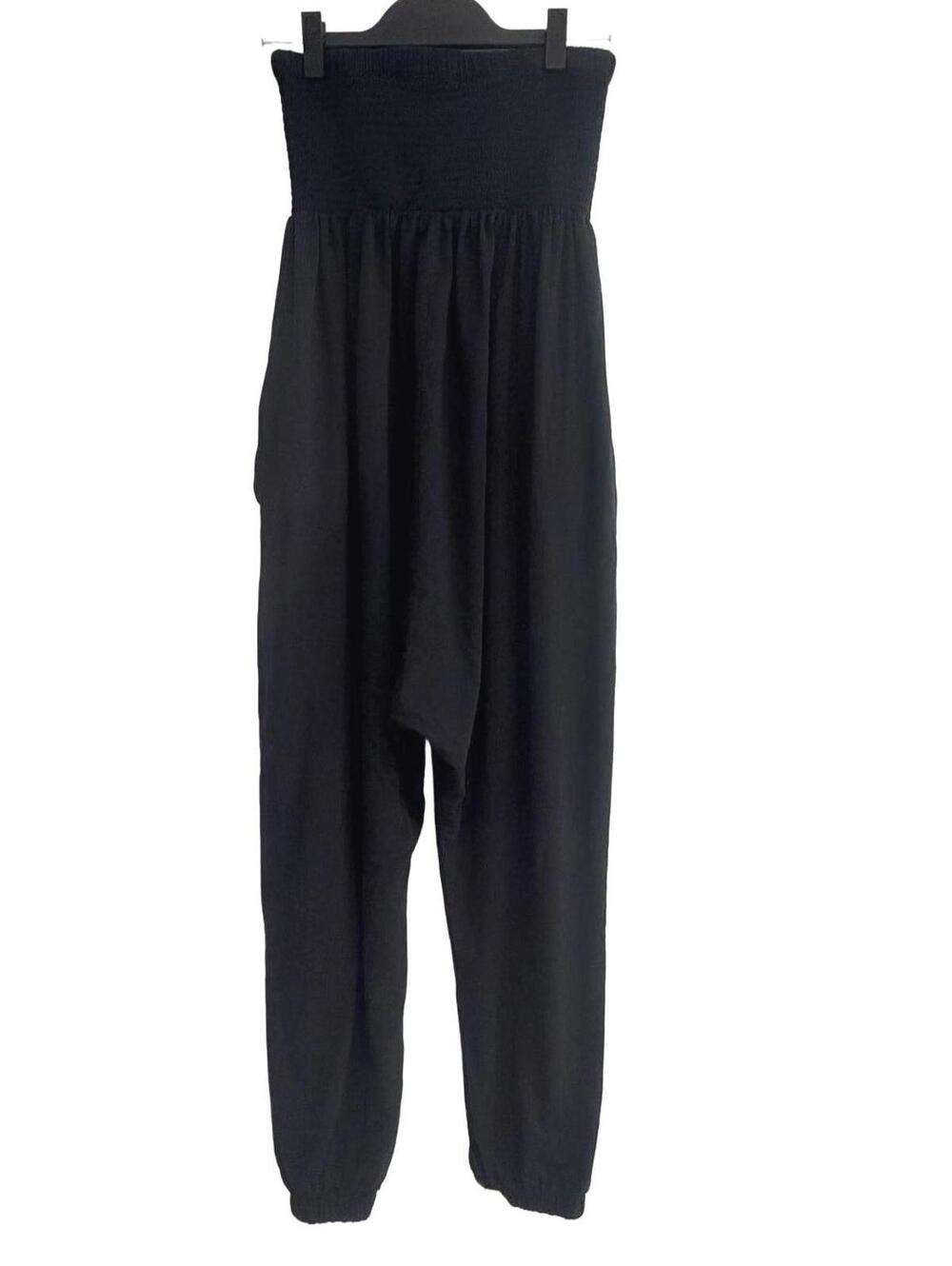 bobi Los Angeles‎ Black Smocked Strapless Jumpsuit Harem Jogger Pants Small